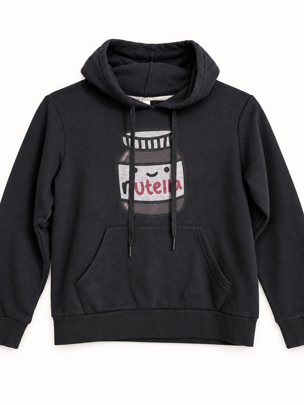 Black Graphic Nutella Pullover Hoodie for Women